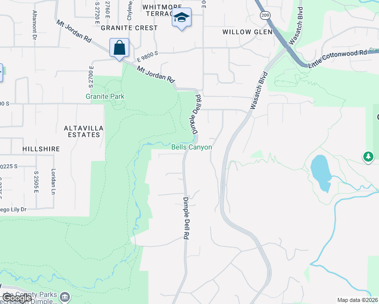 map of restaurants, bars, coffee shops, grocery stores, and more near 10191 Dimple Dell Road in Sandy
