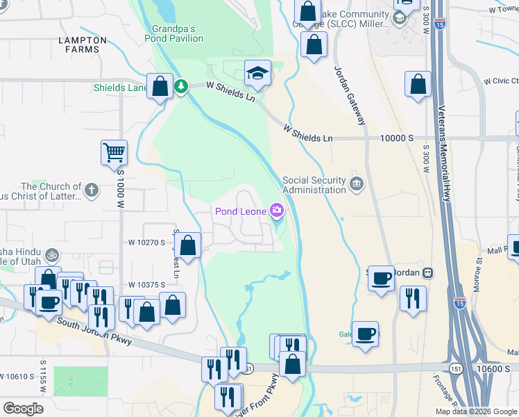 map of restaurants, bars, coffee shops, grocery stores, and more near 10225 Mystic Falls Way in South Jordan