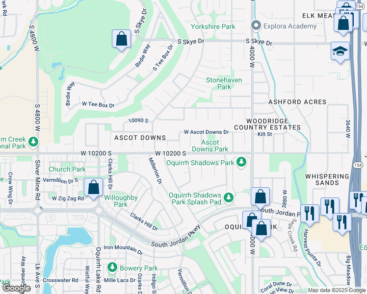 map of restaurants, bars, coffee shops, grocery stores, and more near 10174 South Delsey Cove in South Jordan