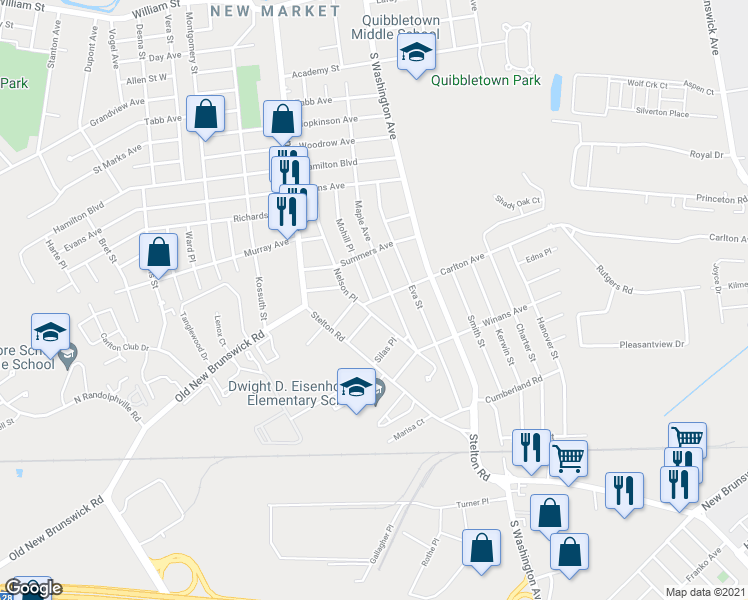 map of restaurants, bars, coffee shops, grocery stores, and more near 96 Davidson Road in Piscataway Township