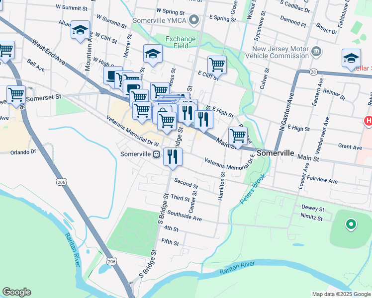 map of restaurants, bars, coffee shops, grocery stores, and more near 24 Veterans Memorial Drive East in Somerville