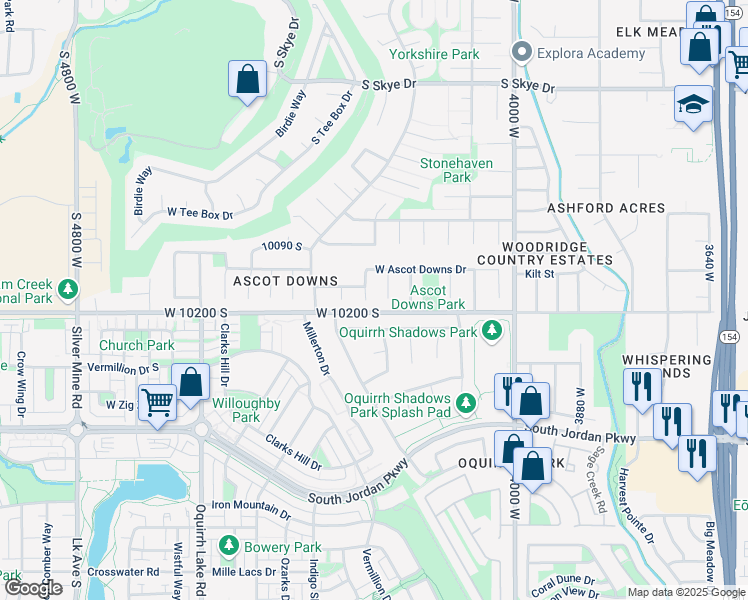map of restaurants, bars, coffee shops, grocery stores, and more near 10174 South Delsey Cove in South Jordan