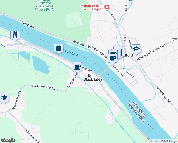 map of restaurants, bars, coffee shops, grocery stores, and more near 1637 Singley Lane in Upper Black Eddy
