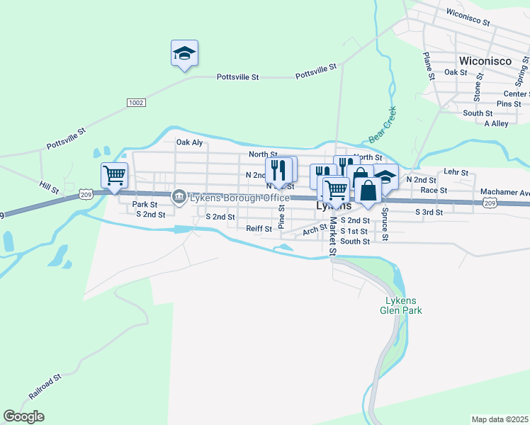 map of restaurants, bars, coffee shops, grocery stores, and more near 439 South 2nd Street in Lykens