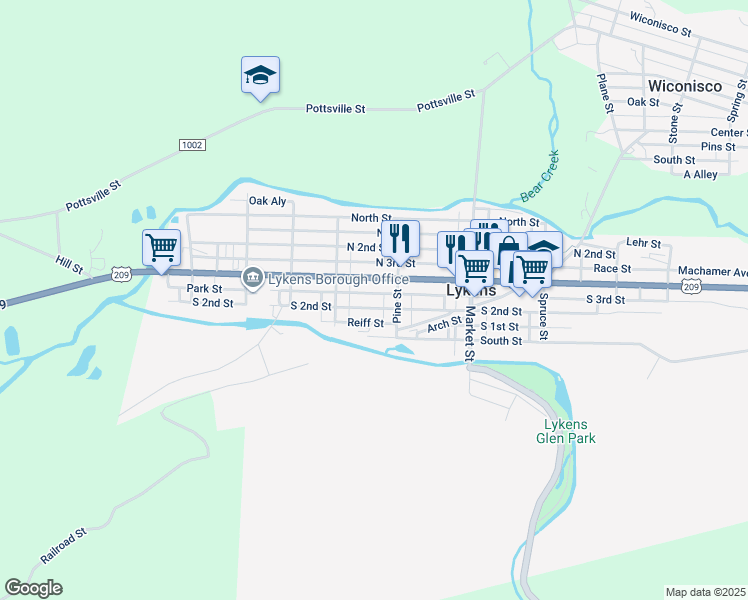 map of restaurants, bars, coffee shops, grocery stores, and more near 439 South 2nd Street in Lykens