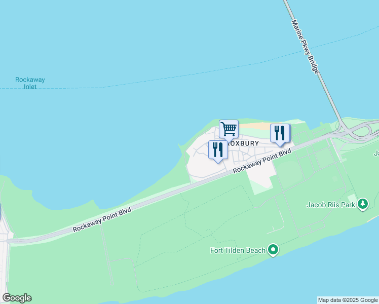 map of restaurants, bars, coffee shops, grocery stores, and more near 409 Sea Breeze Walk in Queens