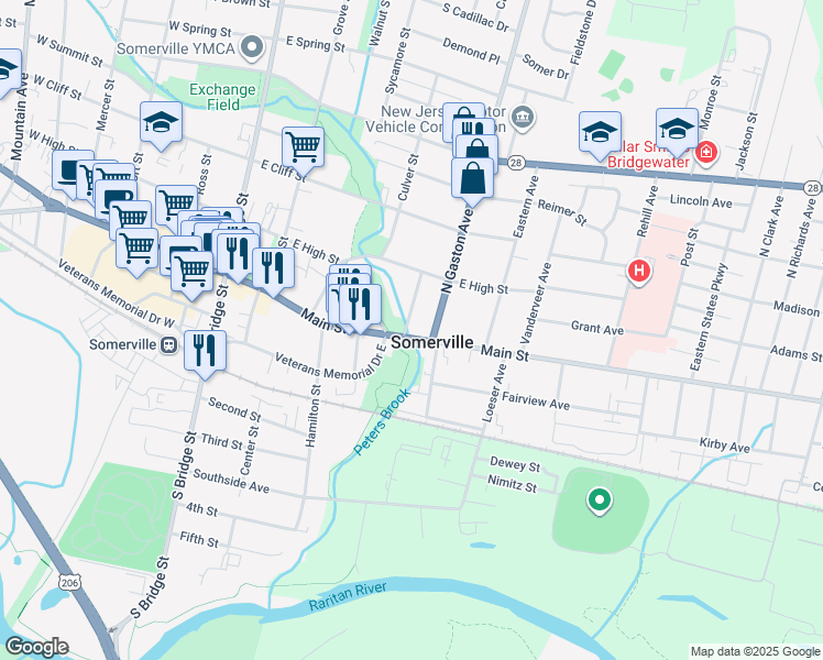map of restaurants, bars, coffee shops, grocery stores, and more near in Somerville