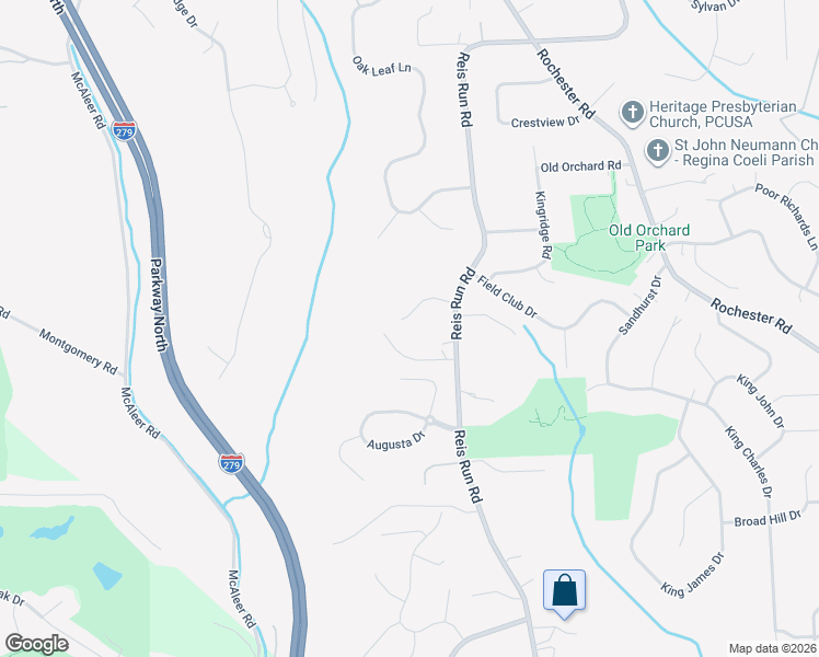 map of restaurants, bars, coffee shops, grocery stores, and more near 2207 Aurora Drive in Pittsburgh