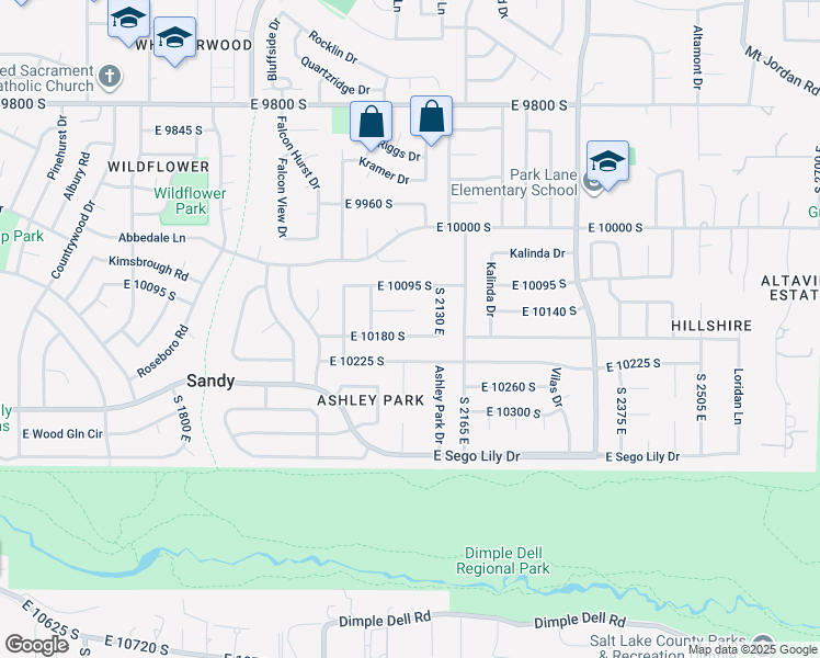 map of restaurants, bars, coffee shops, grocery stores, and more near 2099 Karalee Way in Sandy