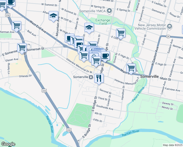 map of restaurants, bars, coffee shops, grocery stores, and more near Urban Drive in Somerville