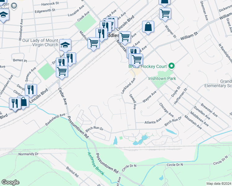 map of restaurants, bars, coffee shops, grocery stores, and more near 255 Vasser Drive in Piscataway Township