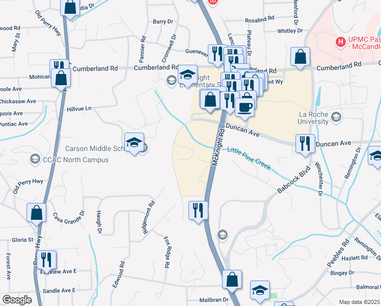 map of restaurants, bars, coffee shops, grocery stores, and more near in Allegheny