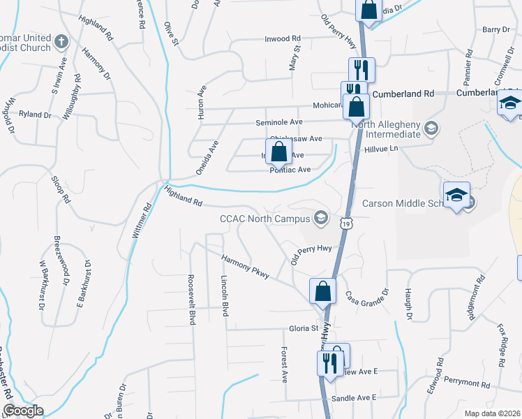map of restaurants, bars, coffee shops, grocery stores, and more near 162 Aberdeen Drive in Pittsburgh