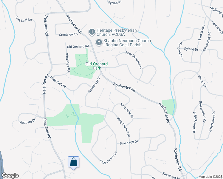map of restaurants, bars, coffee shops, grocery stores, and more near 1498 King William Drive in Pittsburgh