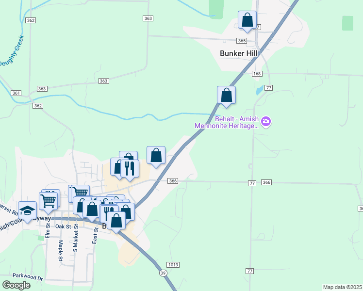 map of restaurants, bars, coffee shops, grocery stores, and more near 4626 U.S. 62 in Millersburg