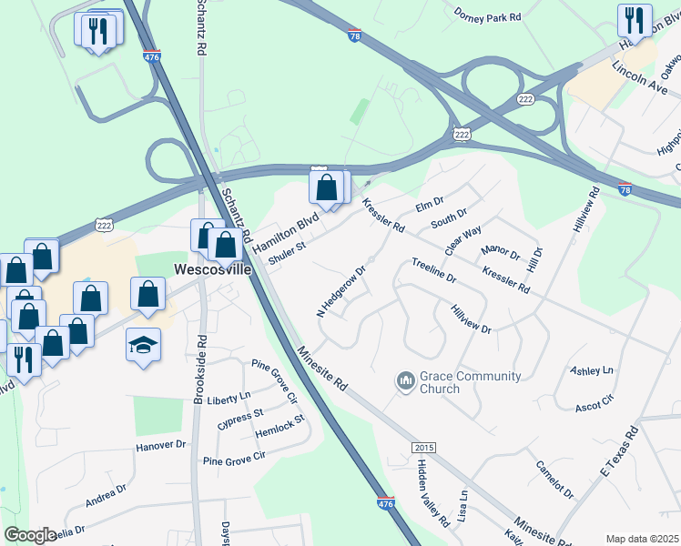 map of restaurants, bars, coffee shops, grocery stores, and more near 943 Cold Spring Road in Allentown