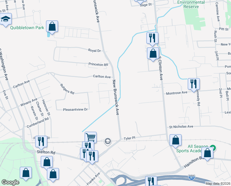 map of restaurants, bars, coffee shops, grocery stores, and more near 3105 New Brunswick Avenue in South Plainfield