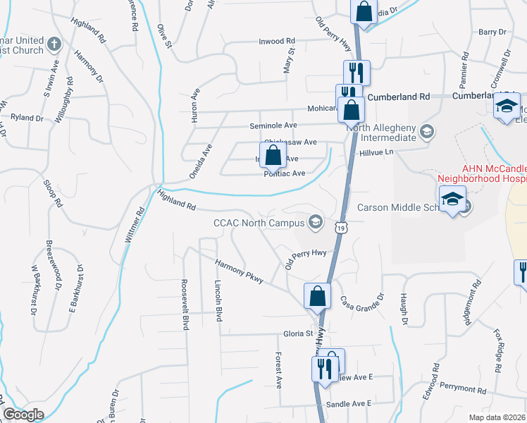 map of restaurants, bars, coffee shops, grocery stores, and more near 162 Aberdeen Drive in Pittsburgh