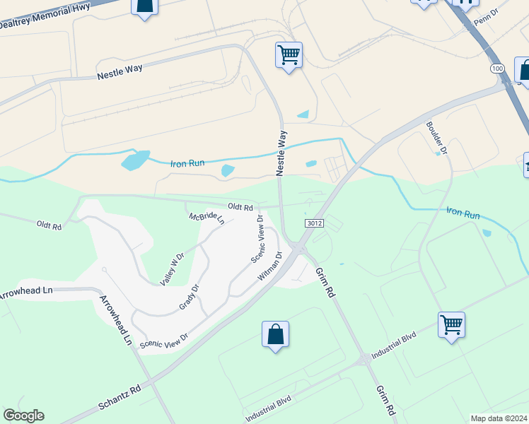 map of restaurants, bars, coffee shops, grocery stores, and more near 8298 Scenic View Drive in Breinigsville