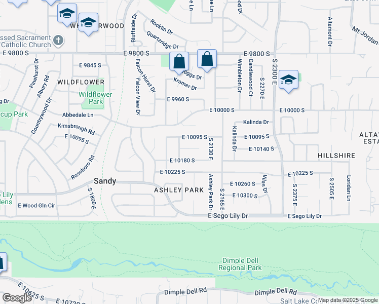 map of restaurants, bars, coffee shops, grocery stores, and more near 2078 East 10140 South in Sandy