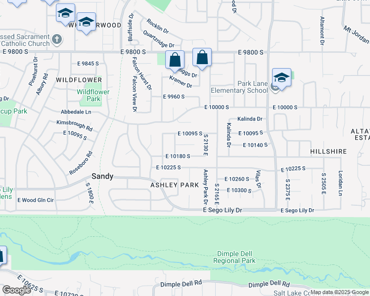 map of restaurants, bars, coffee shops, grocery stores, and more near 2078 East 10140 South in Sandy
