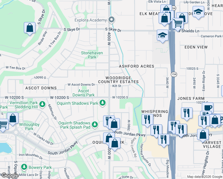map of restaurants, bars, coffee shops, grocery stores, and more near 3964 Kilt Street in South Jordan