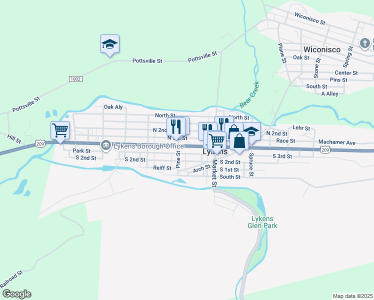 map of restaurants, bars, coffee shops, grocery stores, and more near 520 Main Street in Lykens
