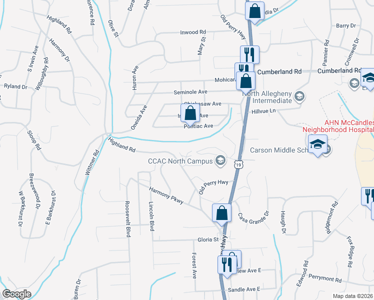 map of restaurants, bars, coffee shops, grocery stores, and more near 146 Aberdeen Drive in Pittsburgh