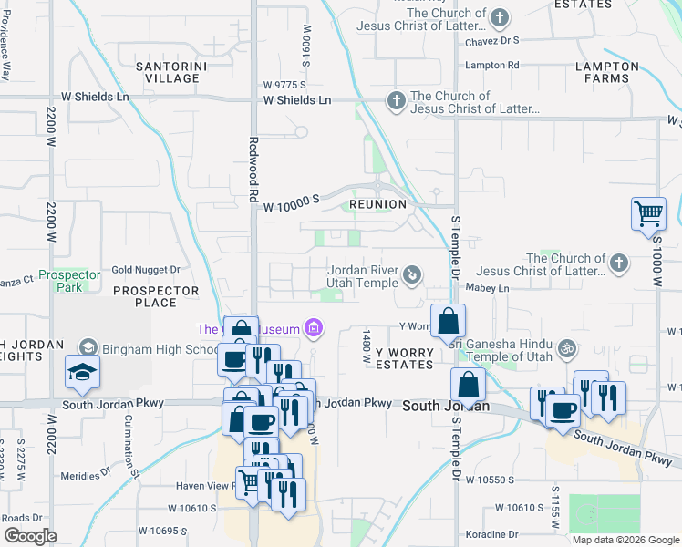 map of restaurants, bars, coffee shops, grocery stores, and more near 1538 West Cornerstone Drive in South Jordan