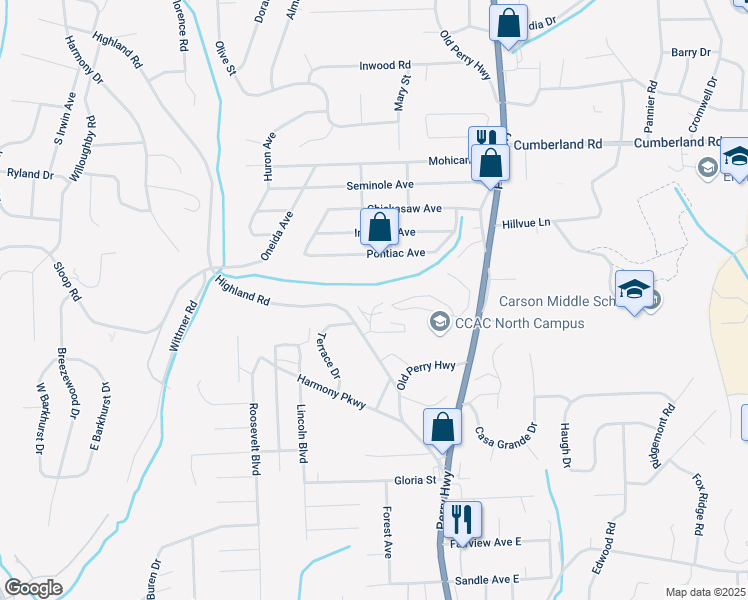 map of restaurants, bars, coffee shops, grocery stores, and more near 143 Aberdeen Drive in Pittsburgh