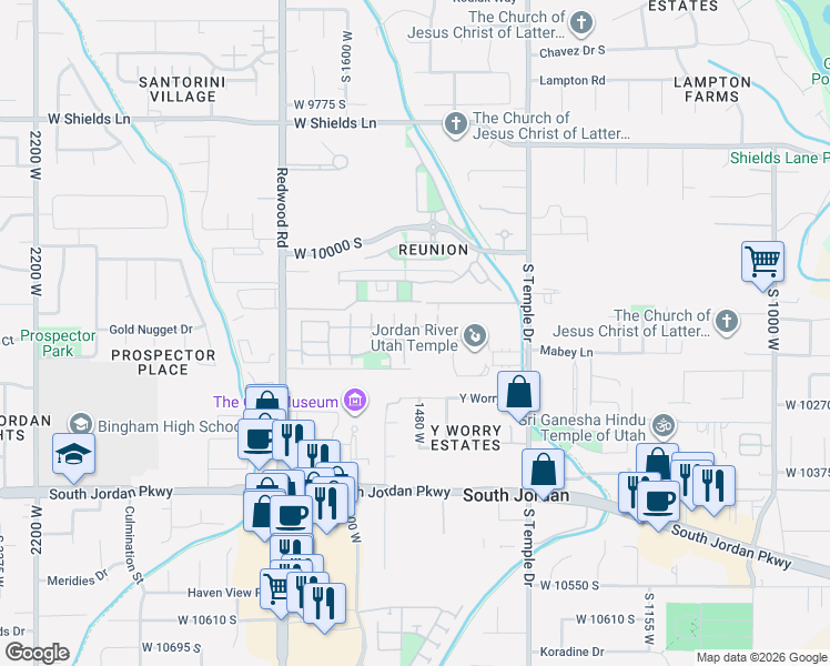 map of restaurants, bars, coffee shops, grocery stores, and more near 10321 South 1480 West in South Jordan