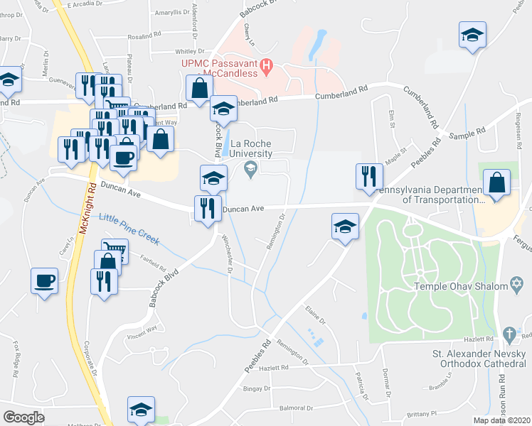 map of restaurants, bars, coffee shops, grocery stores, and more near 1200 Duncan Avenue in Pittsburgh