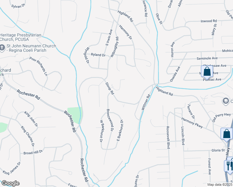 map of restaurants, bars, coffee shops, grocery stores, and more near 605 Calais Drive in Pittsburgh