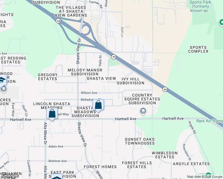 map of restaurants, bars, coffee shops, grocery stores, and more near 2761 Camulos Way in Redding