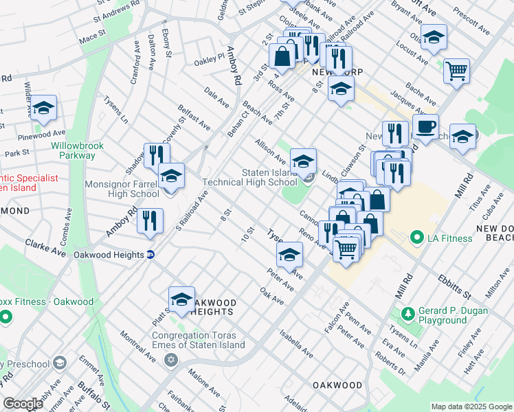 map of restaurants, bars, coffee shops, grocery stores, and more near 98 Cannon Boulevard in Staten Island