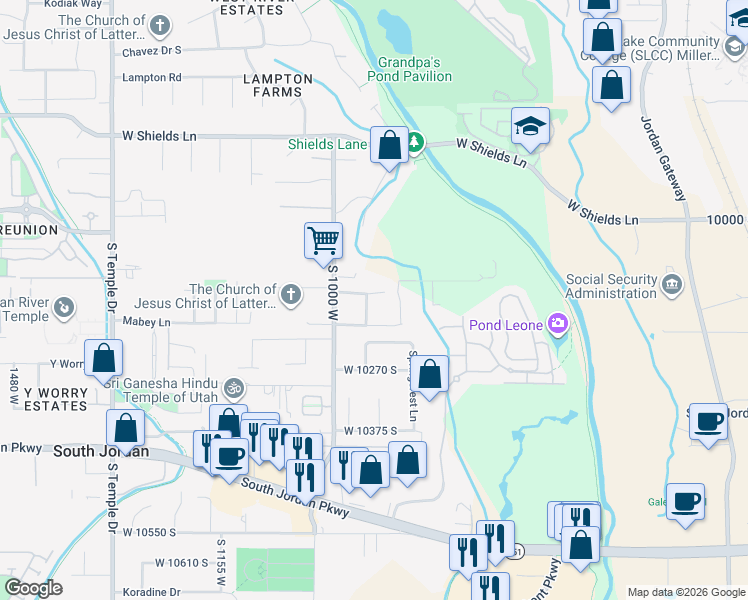 map of restaurants, bars, coffee shops, grocery stores, and more near 928 Melody Court in South Jordan