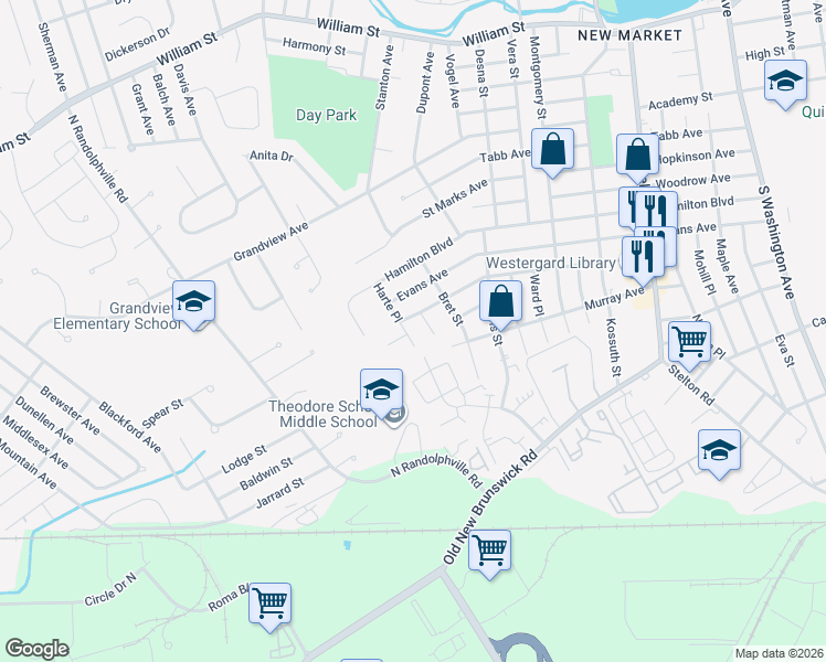 map of restaurants, bars, coffee shops, grocery stores, and more near 2 Ode Place in Piscataway