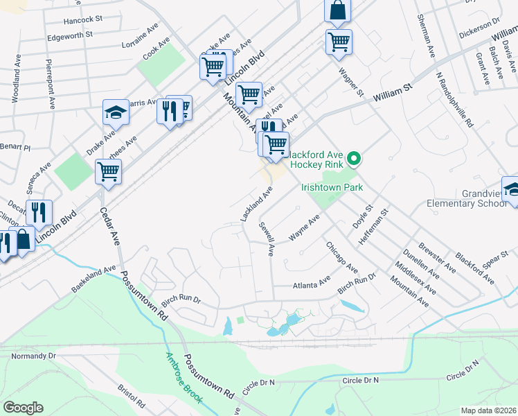 map of restaurants, bars, coffee shops, grocery stores, and more near 31 Lackland Avenue in Piscataway