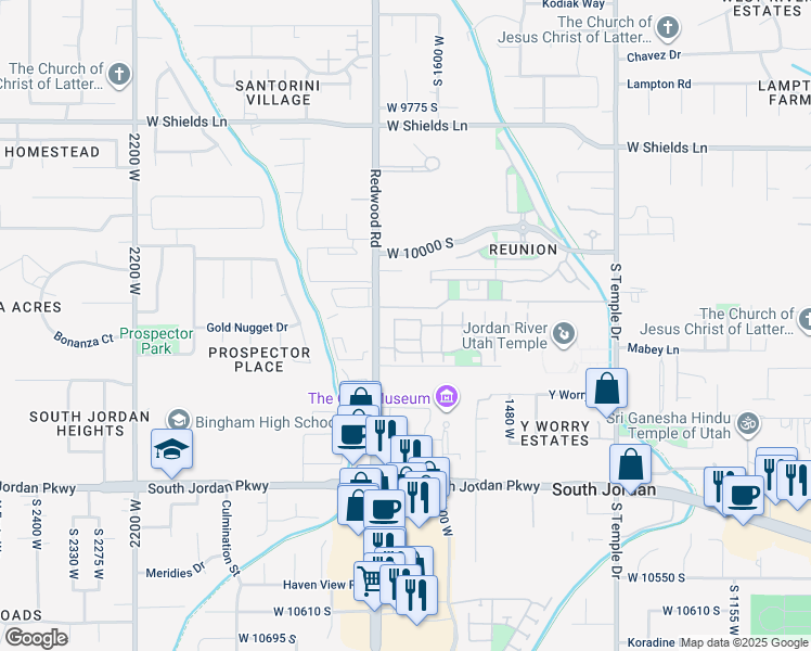 map of restaurants, bars, coffee shops, grocery stores, and more near 10119 South Redwood Road in South Jordan