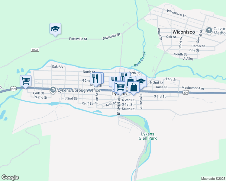 map of restaurants, bars, coffee shops, grocery stores, and more near in Lykens