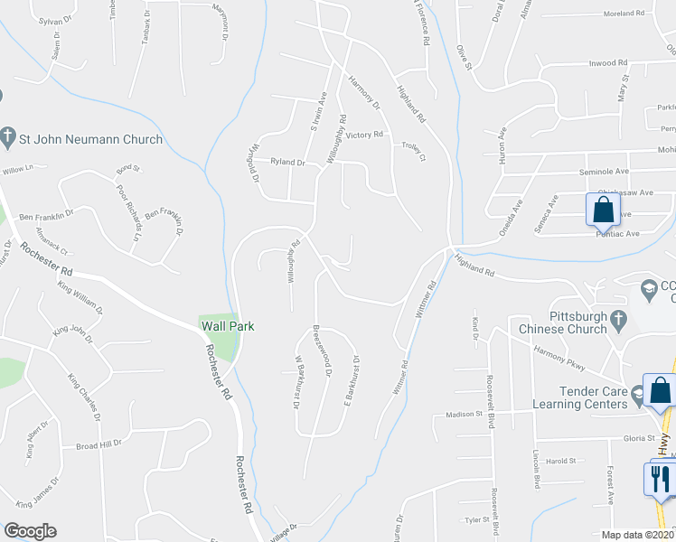 map of restaurants, bars, coffee shops, grocery stores, and more near 604 Calais Drive in Pittsburgh