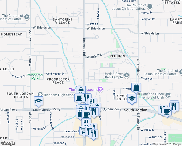 map of restaurants, bars, coffee shops, grocery stores, and more near 10119 South Redwood Road in South Jordan