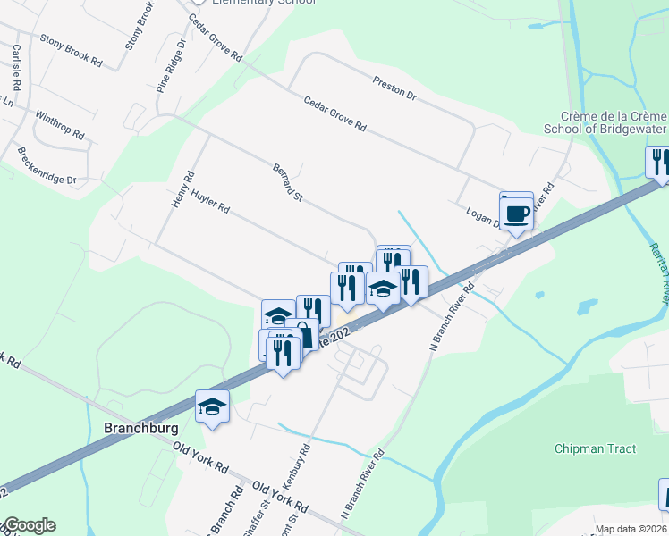 map of restaurants, bars, coffee shops, grocery stores, and more near 24 Huyler Road in Somerville