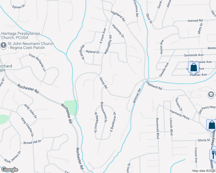 map of restaurants, bars, coffee shops, grocery stores, and more near 605 Calais Drive in Pittsburgh