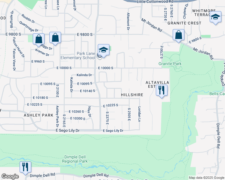 map of restaurants, bars, coffee shops, grocery stores, and more near 10134 South 2415 East in Sandy