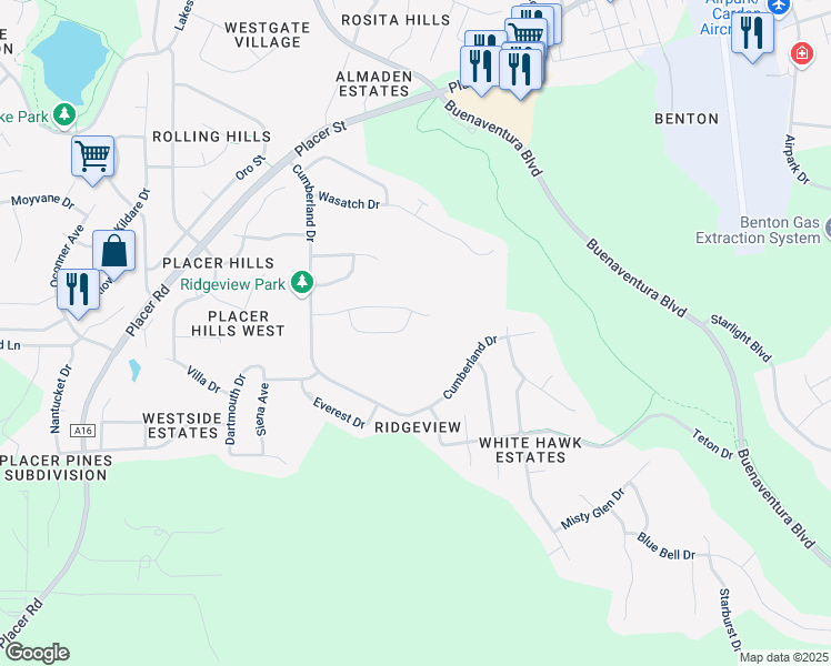 map of restaurants, bars, coffee shops, grocery stores, and more near 3811 Andes Drive in Redding