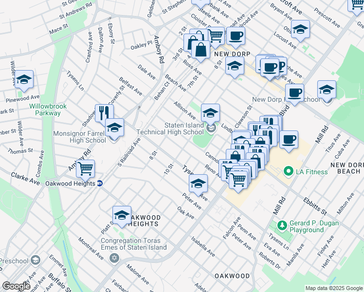 map of restaurants, bars, coffee shops, grocery stores, and more near 98 Cannon Boulevard in Staten Island