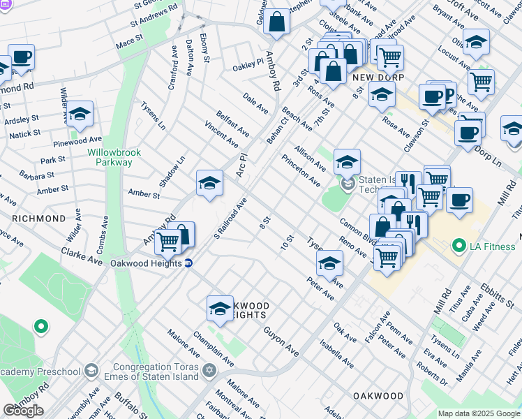 map of restaurants, bars, coffee shops, grocery stores, and more near 334 Tysens Lane in Staten Island