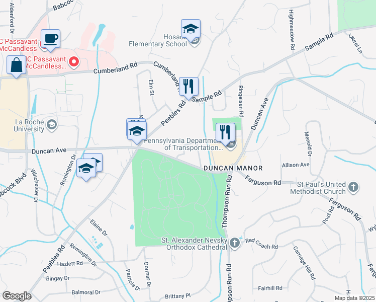 map of restaurants, bars, coffee shops, grocery stores, and more near 8854 Royal Manor Drive in McCandless