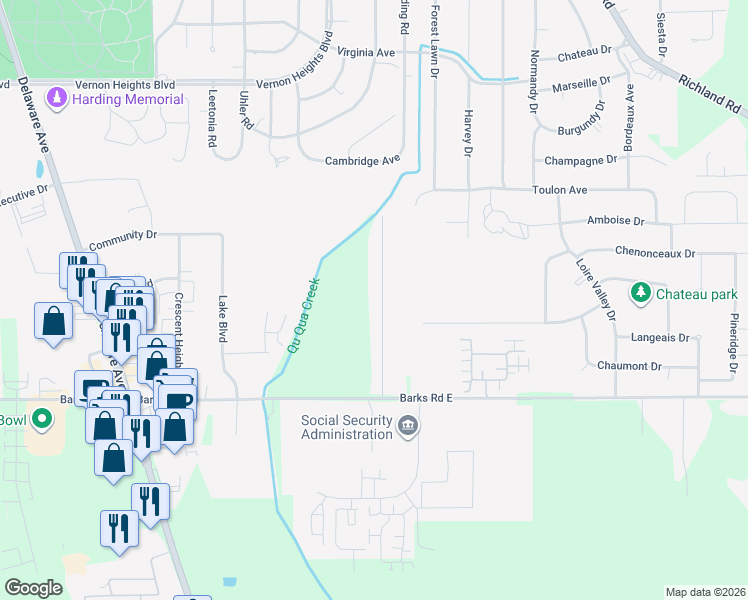 map of restaurants, bars, coffee shops, grocery stores, and more near 1071 Forest Hill Drive in Marion